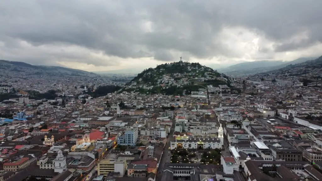 Drone shot over Quito